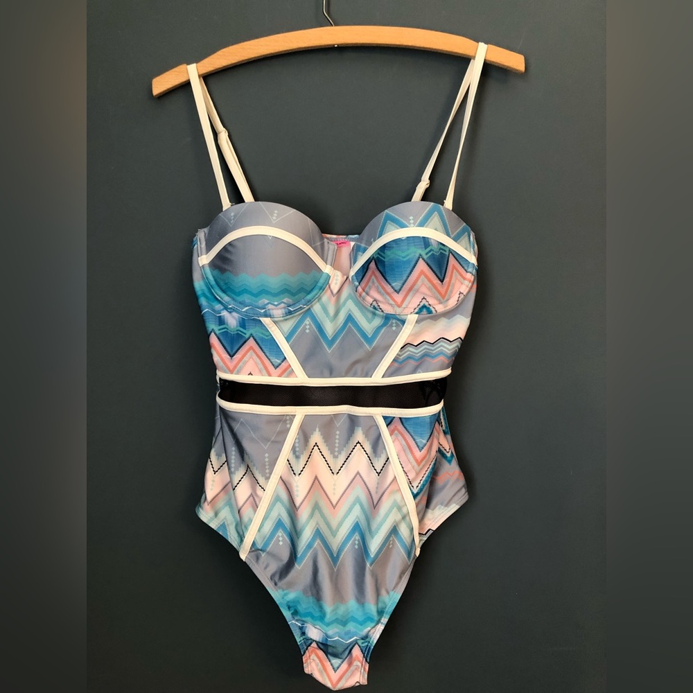 Swim One piece Colorful Sheer Cutout Size US 12